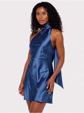 Scarf Neck One Shoulder Satin Bodycon Dress (SIZE 9/10) PROM GOWN